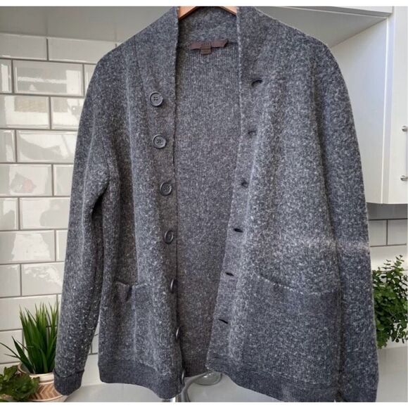 Reiss wool blend fuzzy cardigan size medium gray excellent condition - Picture 1 of 10